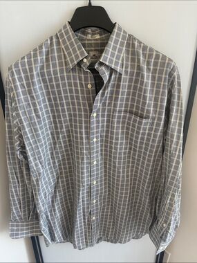 Peter Millar Blue and Gray Windowpane Button-Down Shirt